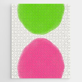 Cheerful Lime Green + Sangaria Sunset Pink Modern Blobs Jigsaw Puzzle