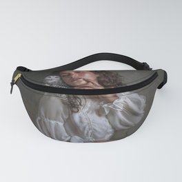 The haunting; young woman in pearl white Victorian gown with snowy owl perched on her shoulder female magical realism portrait photograph / photography Fanny Pack