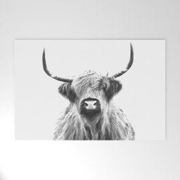 Black and White Highland Cow Portrait Welcome Mat
