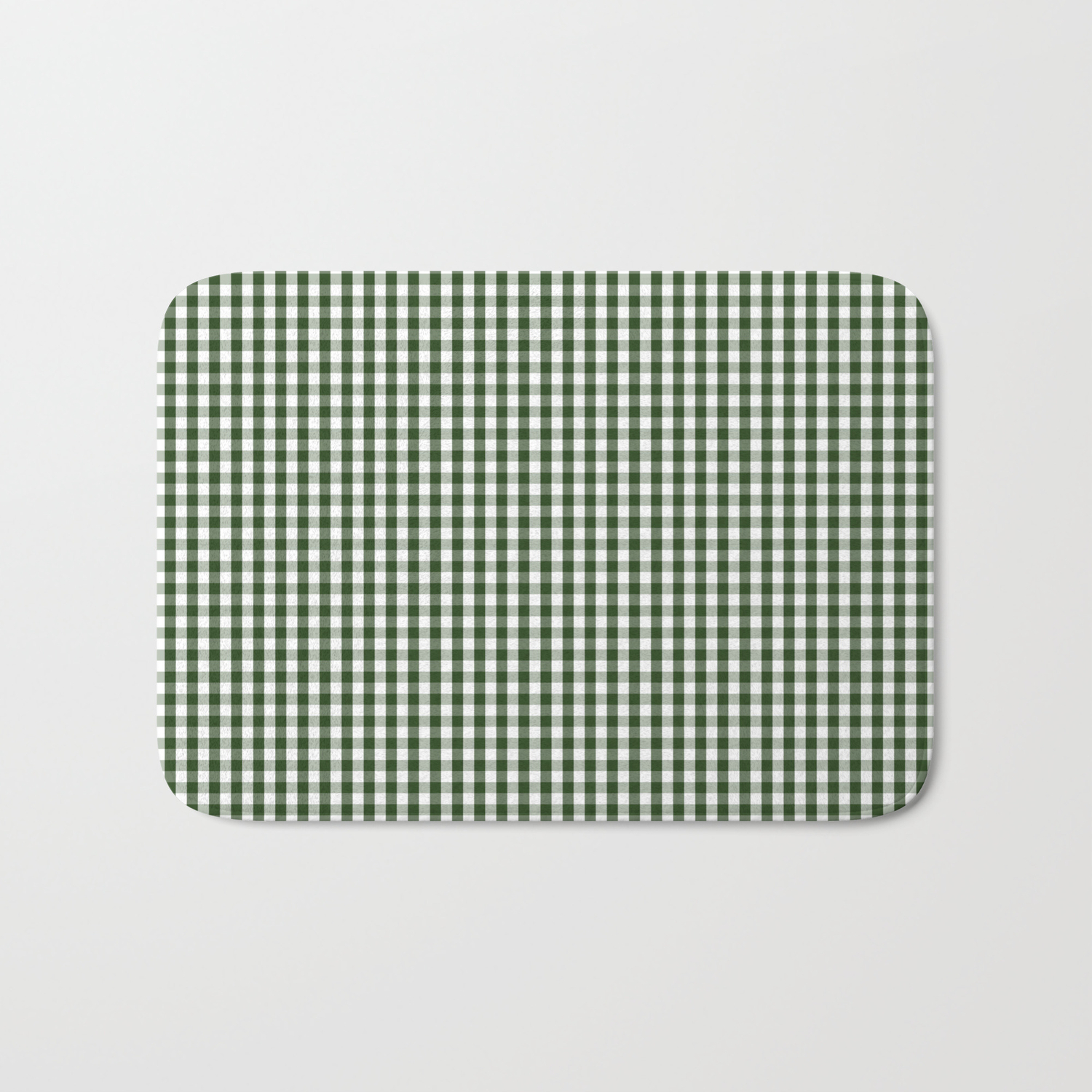 Small Dark Forest Green And White Gingham Check Bath Mat By
