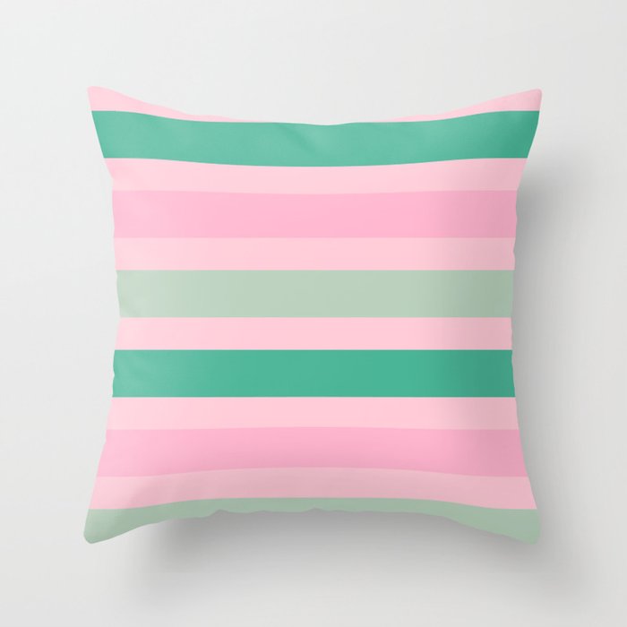 Cabana Stripes Green and Pink Throw Pillow