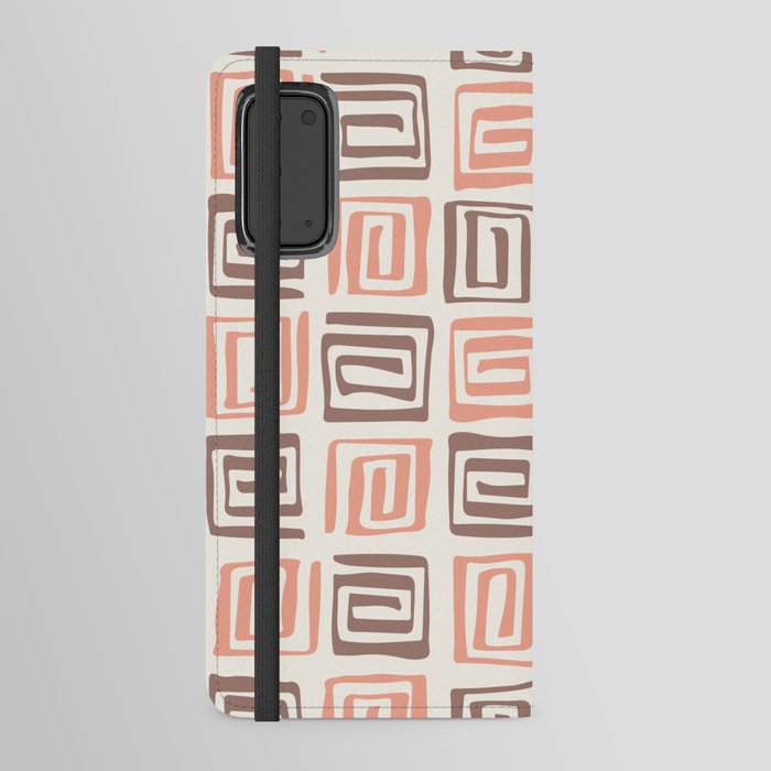 Square Spirals - Peach and Brown Android Wallet Case