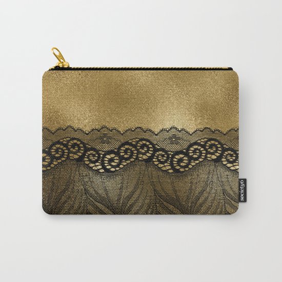 Black floral luxury lace on gold effect metal background Carry-All Pouch