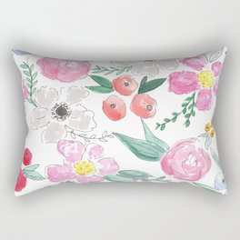Floral Peony and Rose Watercolor Print  Rectangular Pillow