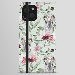Purple White Flower Lama Pattern iPhone Wallet Case