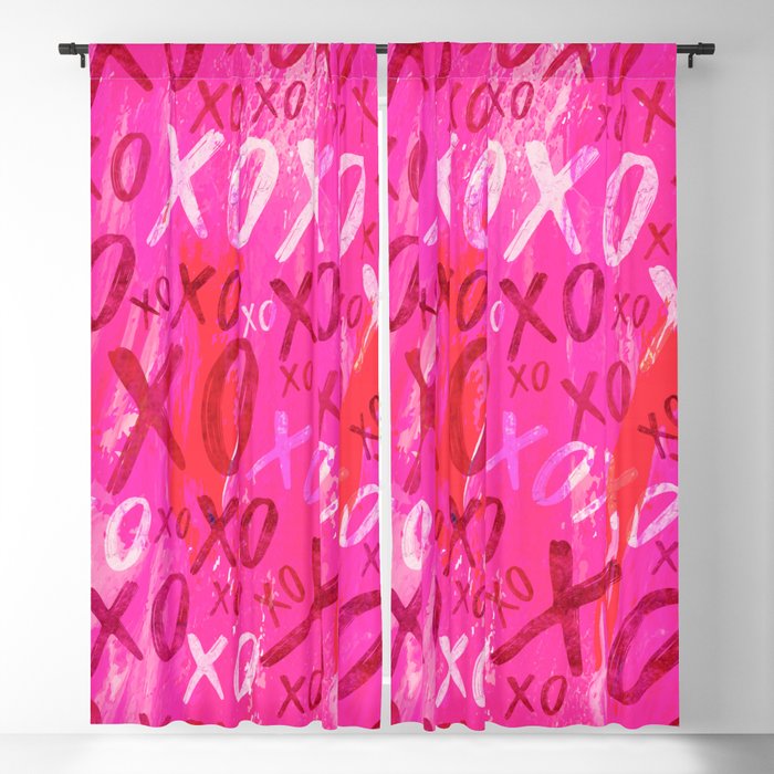 Preppy Room Decor - XOXO Watercolor Collage on Pink Blackout Curtain