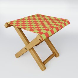 Smiley Face & Checkerboard (Red & Acid Green) Folding Stool