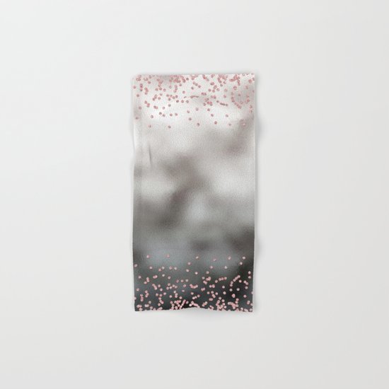 Rosegold pink glitter confetti on silver metal backround Hand & Bath Towel