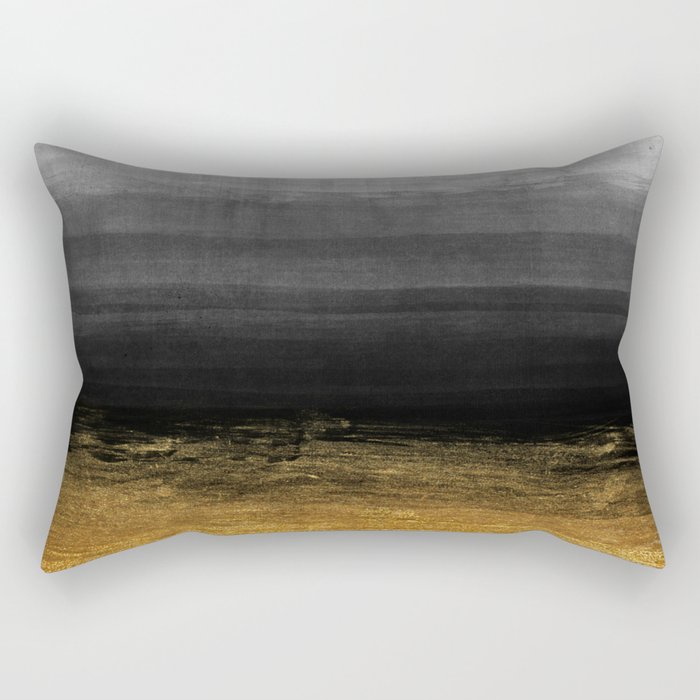 Black and Gold grunge stripes on modern grey concrete abstract background - Stripe -Striped Rectangular Pillow