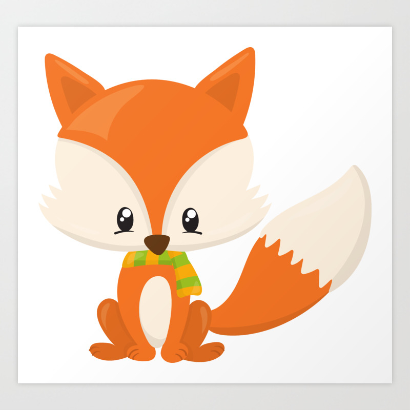 Cute Fox, Little Fox, Baby Fox, Fox With Scarf Art Print by Strawberry and  Hearts | Society6