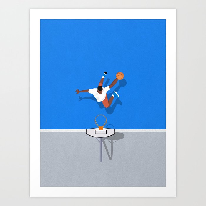 Shooting Hoops | Basketball Court Illustration  Art Print