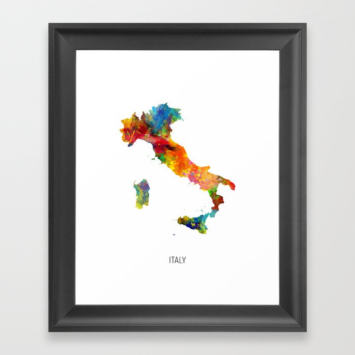 Italy Watercolor Map Framed Art Print