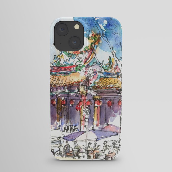 A famous temple and it traditional market in Taipei iPhone Case