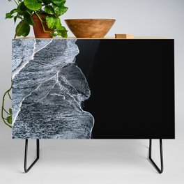 Waves on a black sand beach in iceland - minimalist Landscape Photography Credenza