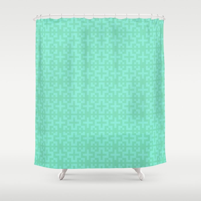 Nordic Cross - Mid Century Modern Geometric Light Green Shower Curtain