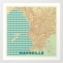 Marseille Map Retro Kunstdrucke
