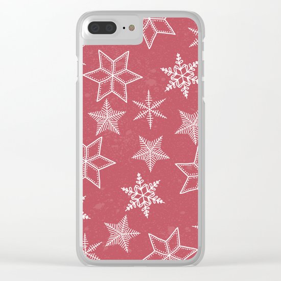 Snowflakes On Pastel Red Background Clear iPhone Case
