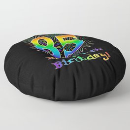 [ Thumbnail: 85th Birthday - Fun Rainbow Spectrum Gradient Pattern Text, Bursting Fireworks Inspired Background Floor Pillow ]