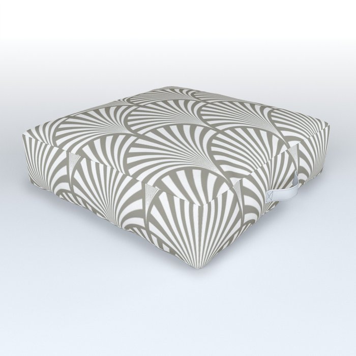 Art Deco Dark Grey & White Fan Pattern Outdoor Floor Cushion