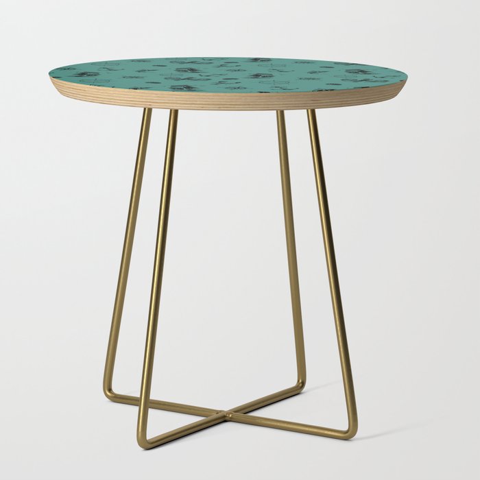Green Blue And Black Silhouettes Of Vintage Nautical Pattern Side Table