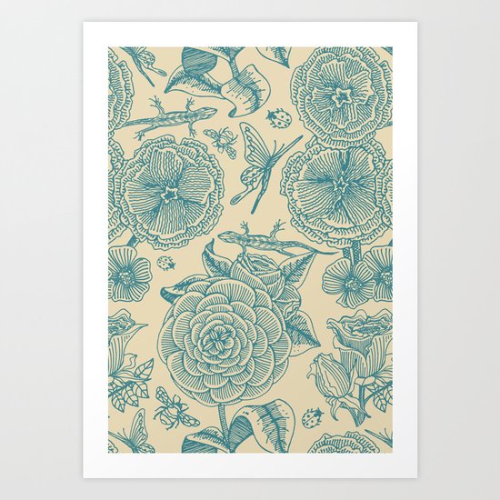Garden Bliss - in teal & cream Art Print
