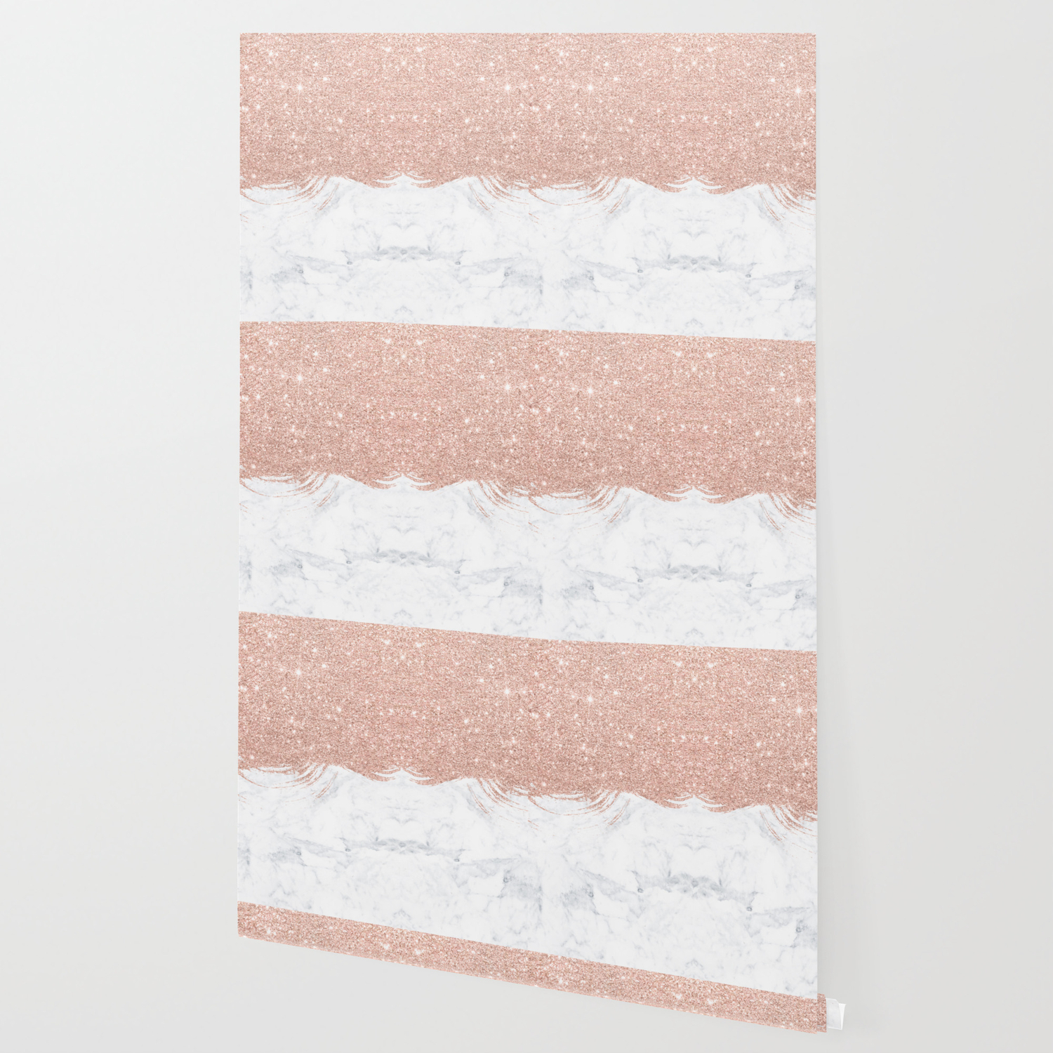 Trendy Modern Faux Glitter Rose Gold Brushstrokes White Marble