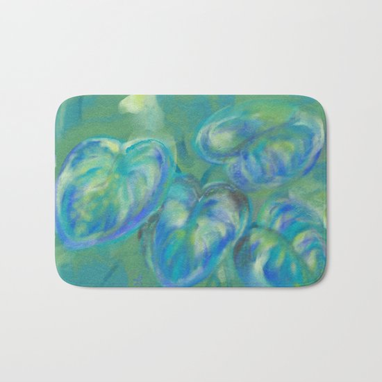 Green and White Spring Leaves Bath Mat