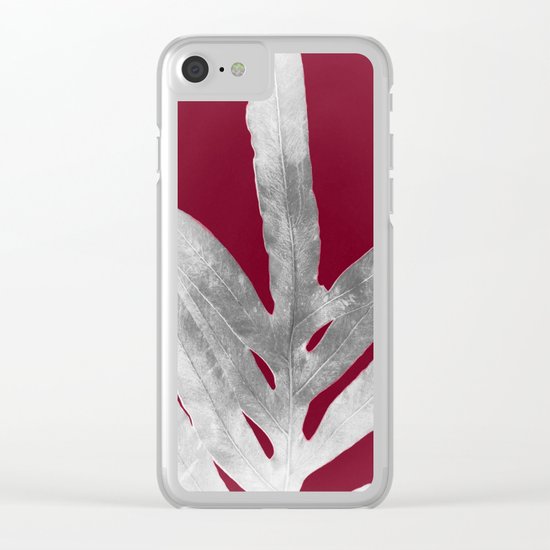 Green Fern on Burgundy Wine Clear iPhone Case