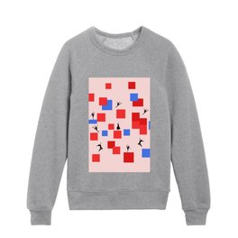 Dancing like Piet Mondrian - Composition in Color A. Composition with Red, and Blue on the light pink background Kids Crewneck