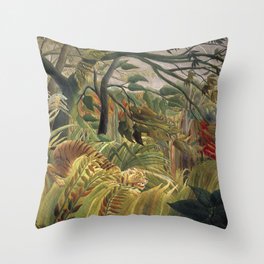 Henri Rousseau Tiger in a Tropical Storm Famous Painting Throw Pillow