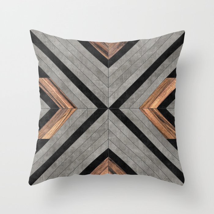 Urban Tribal Pattern No.2 - Concrete and Wood Throw Pillow