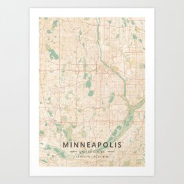 Minneapolis, United States - Vintage Map Art Print