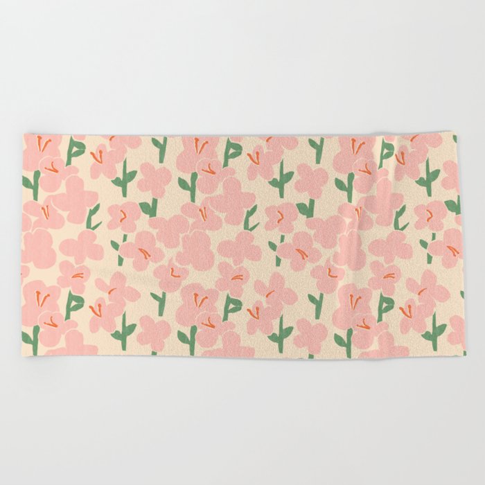 Pink Flowers Beach Towel