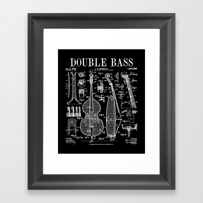 Double Bass Player Bassist Musical Instrument Vintage Patent Framed Art Print