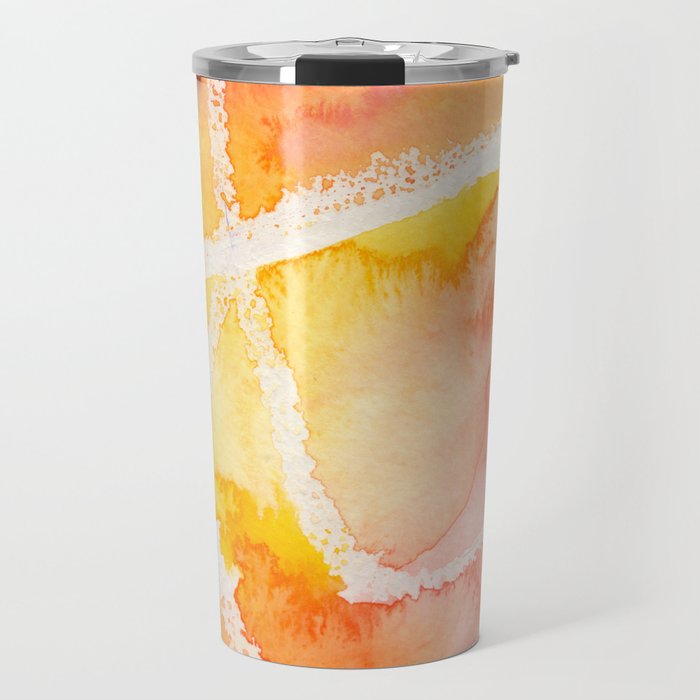 Fireside 2: Pink, White and Golden Abstract Collage Travel Mug