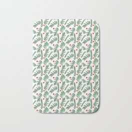 Pine Tree Branches with Red Christmas Berries Bath Mat