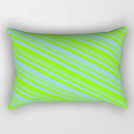 [ Thumbnail: Green & Sky Blue Colored Striped Pattern Rectangular Pillow ]