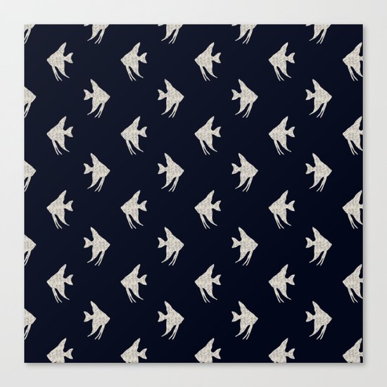 White fishes on Navy blue maritime sea design Canvas Print