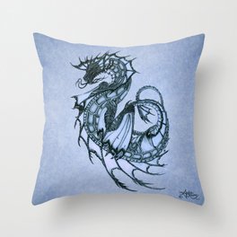 "Tsunami" by Amber Marine ~ Sea Dragon (Ice Blue Version) ~ Graphite Illustration, (Copyright 2005) Throw Pillow