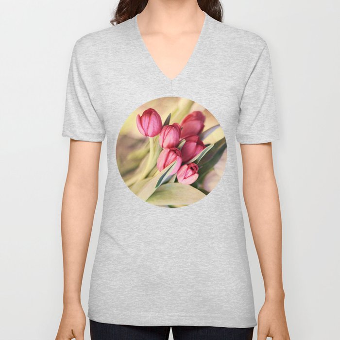 Vintage Tulips V Neck T Shirt