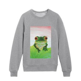 Green Frog in Pond Illustration  Kids Crewneck