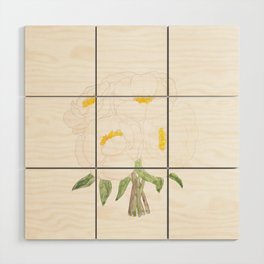 white peony bouquet flowers  ink and watercolor  Wood Wall Art