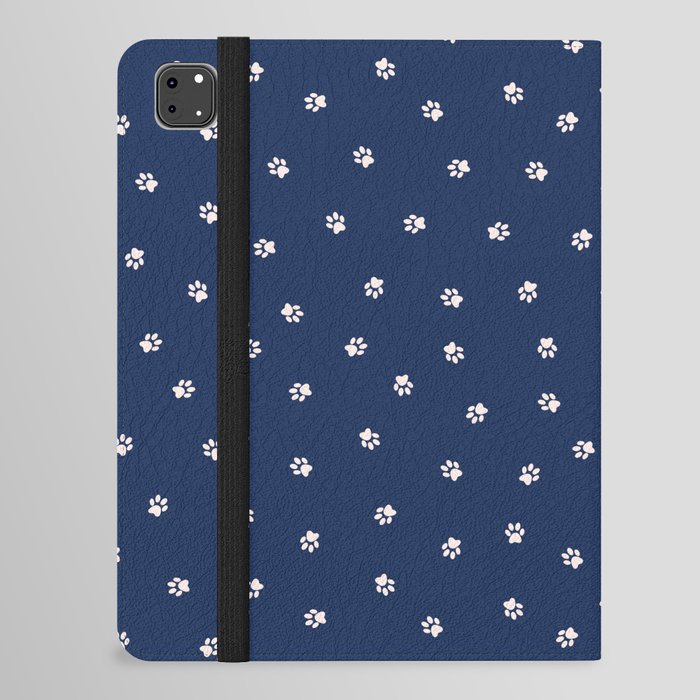 Tiny Paw Prints Pattern Navy Blue iPad Folio Case