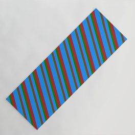 [ Thumbnail: Red, Blue, and Green Colored Stripes Pattern Yoga Mat ]