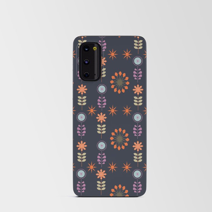 Retro Navy Blue Floral Abstract Pattern Android Card Case