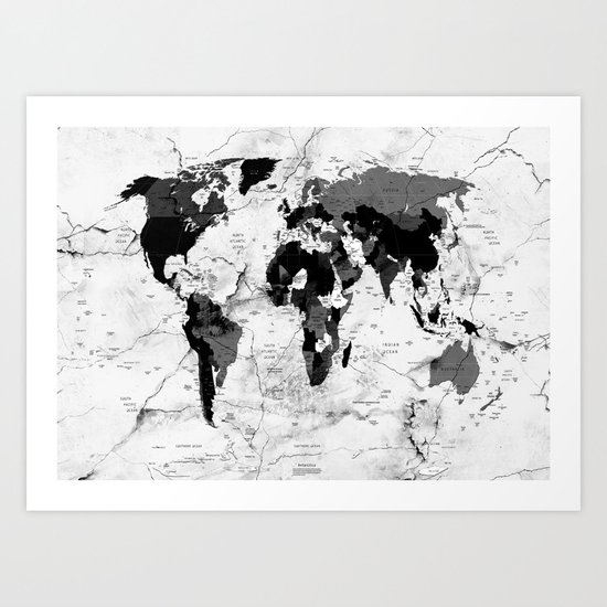 world map political marble Art Print