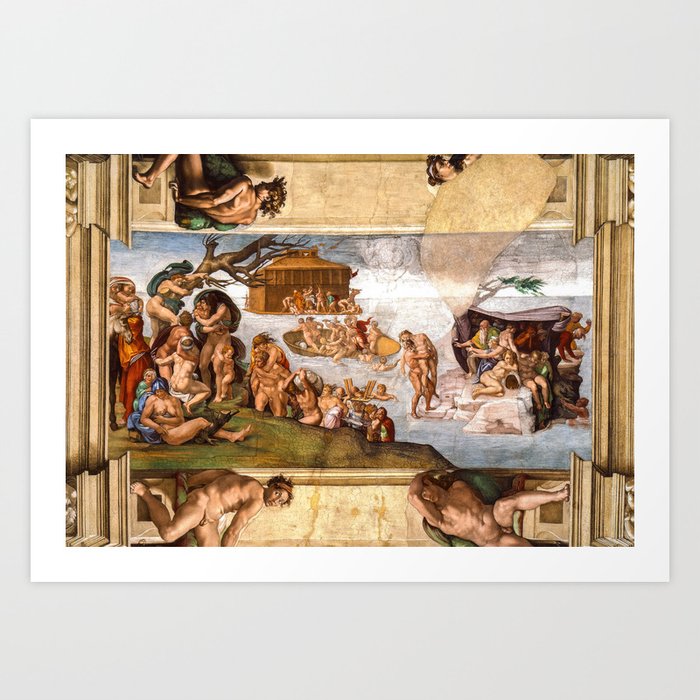 The Great Flood, Sistine Chapel Ceiling by Michelangelo Art Print by ...
