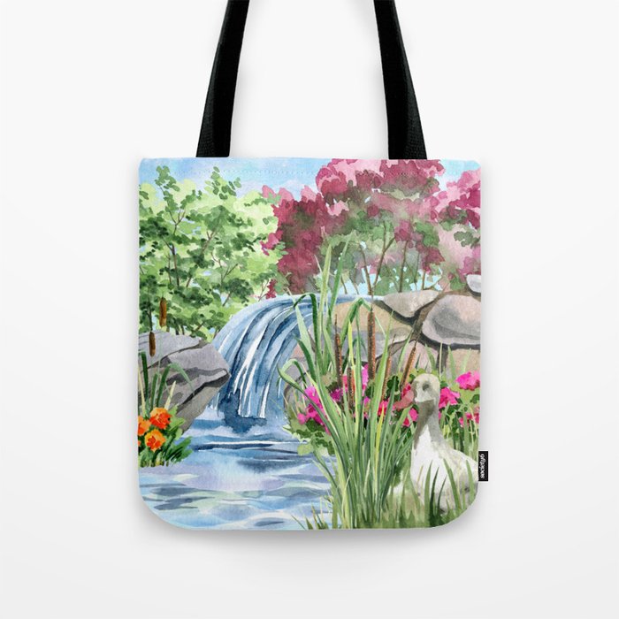Watercolour stream with a duck Tote Bag