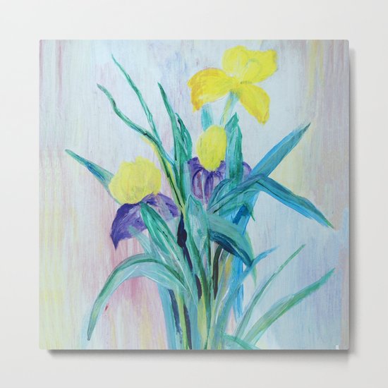 yellow iris on a blue background Metal Print