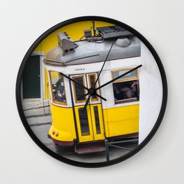 Lisbon Yellow Tram - Fine Art Travel Photography - Vibrant Portugal Wall Clock